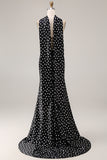Black White Dot Mermaid Strapless Long Prom Dress With Ribbon