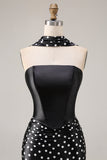 Strapless Black White Dot Mermaid Long Prom Dress With Ribbon