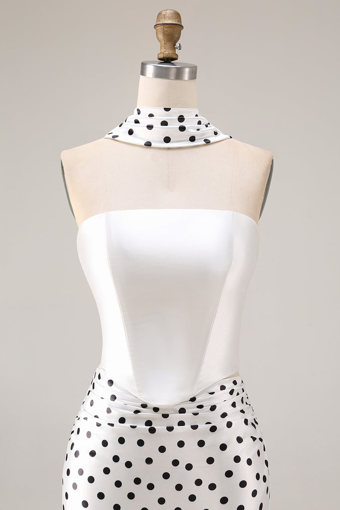 WEDTREND Women Black White Dot Long Prom Dress Strapless Mermaid ...
