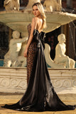 Brown Leopard Mermaid Strapless Prom Dress with Bow