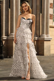 White Black Dot Tiered Corset Strapless A Line Prom Dress