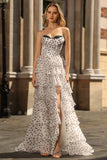White Black Dot Tiered Corset Strapless A Line Prom Dress