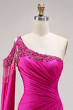 One Shoudler Fuchsia Mermaid Cut Out Prom Dress