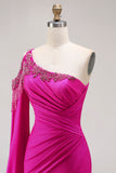 One Shoudler Fuchsia Mermaid Cut Out Prom Dress
