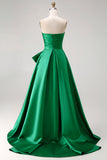 Strapless Dark Green Detachable A Line Long Prom Dress with Ruffles