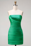 Strapless Dark Green Detachable A Line Long Prom Dress with Ruffles