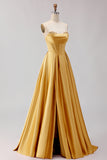 Golden A Line Corset Sweetheart Long Prom Dress