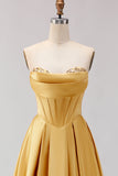 Golden A Line Corset Sweetheart Long Prom Dress