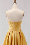 Golden A Line Corset Sweetheart Long Prom Dress
