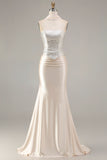 Champagne Beaded Neck Scarf Mermaid Prom Dress