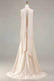 Champagne Beaded Neck Scarf Mermaid Prom Dress