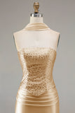 Champagne Beaded Neck Scarf Mermaid Prom Dress