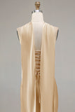 Champagne Beaded Neck Scarf Mermaid Prom Dress