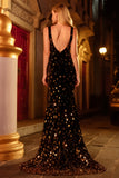 Mermaid Black Golden V Neck Sequin Prom Dress