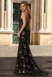 Black Purple Floral Mermaid Long Prom Dress