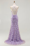 Sparkly Purple Mermaid Spaghetti Straps Prom Dress
