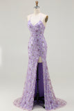 Sparkly Purple Mermaid Spaghetti Straps Prom Dress