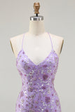 Sparkly Purple Mermaid Spaghetti Straps Prom Dress