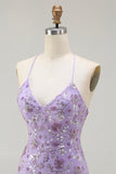 Sparkly Purple Mermaid Spaghetti Straps Prom Dress