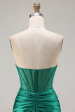 Dark Green Mermaid Corset Strapless Satin Prom Dress