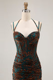 Dark Green Sheath Sweetheart Corset Long Floral Burnout Dress with Slit