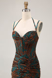 Dark Green Sheath Sweetheart Corset Long Floral Burnout Dress with Slit
