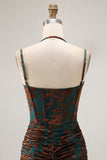 Dark Green Sheath Sweetheart Corset Long Floral Burnout Dress with Slit