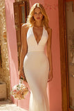 Ivory Halter Mermaid Wedding Dress with Sash