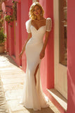Mermaid Ruched Ivory Wedding Dress with Slit