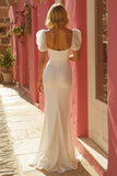 Mermaid Ruched Ivory Wedding Dress with Slit