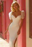 Mermaid Ruched Ivory Wedding Dress with Slit
