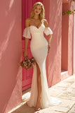 Off the Shoulder Mermaid Ruffled Ivory Wedding Dress