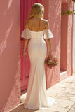 Off the Shoulder Mermaid Ruffled Ivory Wedding Dress