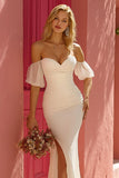 Off the Shoulder Mermaid Ruffled Ivory Wedding Dress