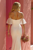Off the Shoulder Mermaid Ruffled Ivory Wedding Dress