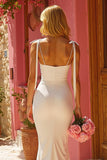 Mermaid Spaghetti Straps Bowed Ivory Wedding Dress