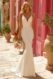 Ivory Spaghetti Straps Mermaid Ruched Wedding Dress