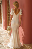 White Mermaid Ruffled Wedding Dress with Slit