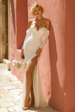 Off the Shoulder Mermaid Ivory Wedding Dress with Slit