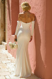 Off the Shoulder Mermaid Ivory Wedding Dress with Slit