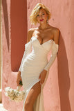 Off the Shoulder Mermaid Ivory Wedding Dress with Slit