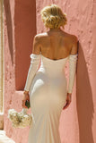 Off the Shoulder Mermaid Ivory Wedding Dress with Slit