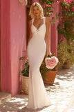 Mermaid Spaghetti Straps White Ruched Wedding Dress