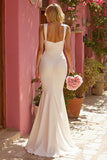 Mermaid Spaghetti Straps White Ruched Wedding Dress