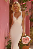 Mermaid Spaghetti Straps White Ruched Wedding Dress