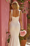 Mermaid Spaghetti Straps White Ruched Wedding Dress