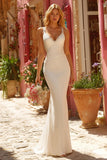 Ivory Mermaid Spaghetti Straps Wedding Dress with Lace
