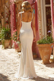 Ivory Mermaid Spaghetti Straps Wedding Dress with Lace