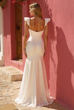 Mermaid White Ruched Wedding Dress with Slit