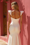 Mermaid White Ruched Wedding Dress with Slit